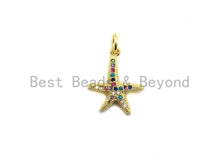 Load image into Gallery viewer, CZ Colorful Micro Pave Starfish Pendant, Starfish ar Shaped Pave Pendant, Gold plated, 13x15mm, Sku#F686