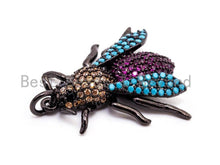 Load image into Gallery viewer, SAWFLY Inspired Charm, CZ Micro Pave Multi Color Insect Pendant, Cubic Zirconia Bug Charm,Gold/Rose Gold/Silver/Black,23x25mm,SKU#F442