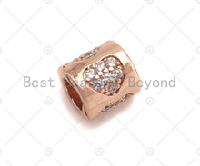 Load image into Gallery viewer, CZ Micro Pave Heart Shape On Large Hole Tube spacer Beads,Clear CZ Drum Barrel Spacer,Men's Jewlry,7x8mm, Sku#C119