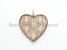 Load image into Gallery viewer, CZ Micro Pave Heart Pendant with hamsa hand, Large Heart Shaped Pendant, Hamsa Hand,Gold/Rose Gold/Silver/Gunmetal plated, 40x41mm, Sku#F558