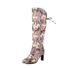Load image into Gallery viewer, Floral Patchwork Bowknot Over-the-Knee Boots