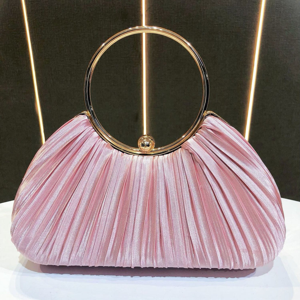 Elegant Satin Pleated Evening Clutch Bag - Cheongsam Style Formal Handbag with Hasp Lock