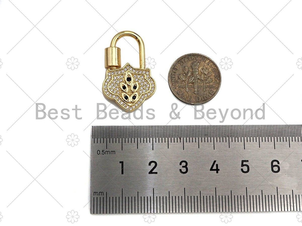 18K Gold Micro Pave Shield Lock Shape Clasp, Gold Shield Lock, Shield Shape Clasp,Pave Lock,18x28mm,sku#K146