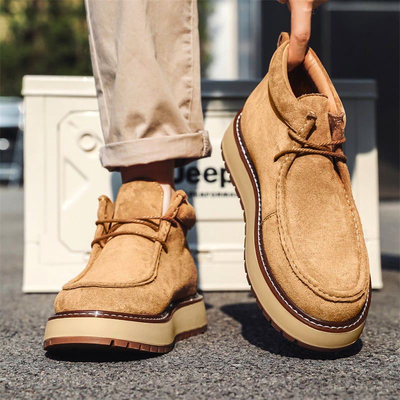 Men's Genuine Leather Suede Dr. Martens Style Boots – Slip-On Mid-Calf Vintage Boots