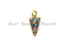 Load image into Gallery viewer, CZ Colorful Micro Pave Triangle Pendant, Triangle Shaped Pave Pendant, Gold plated, 8x14mm, Sku#F755