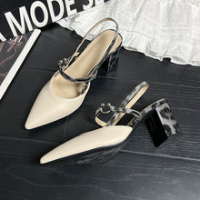Load image into Gallery viewer, Women's Pointed-Toe Open-Heel Chunky Heel Shoes | T-Strap Buckle High Heels
