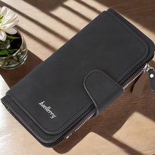 Load image into Gallery viewer, Vintage Faux Leather Long Wallet – Trifold Credit Card Holder with Snap &amp; Zipper