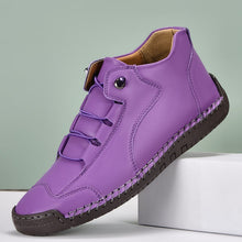 Load image into Gallery viewer, Women's Lace-Up Casual Flat Shoes | PU Leather Round Toe Stitched Sole Sneakers