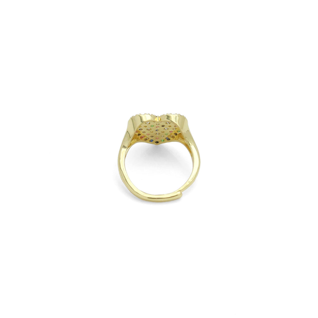 Colorful CZ Heart Statement Adjustable Ring, Sku#A318