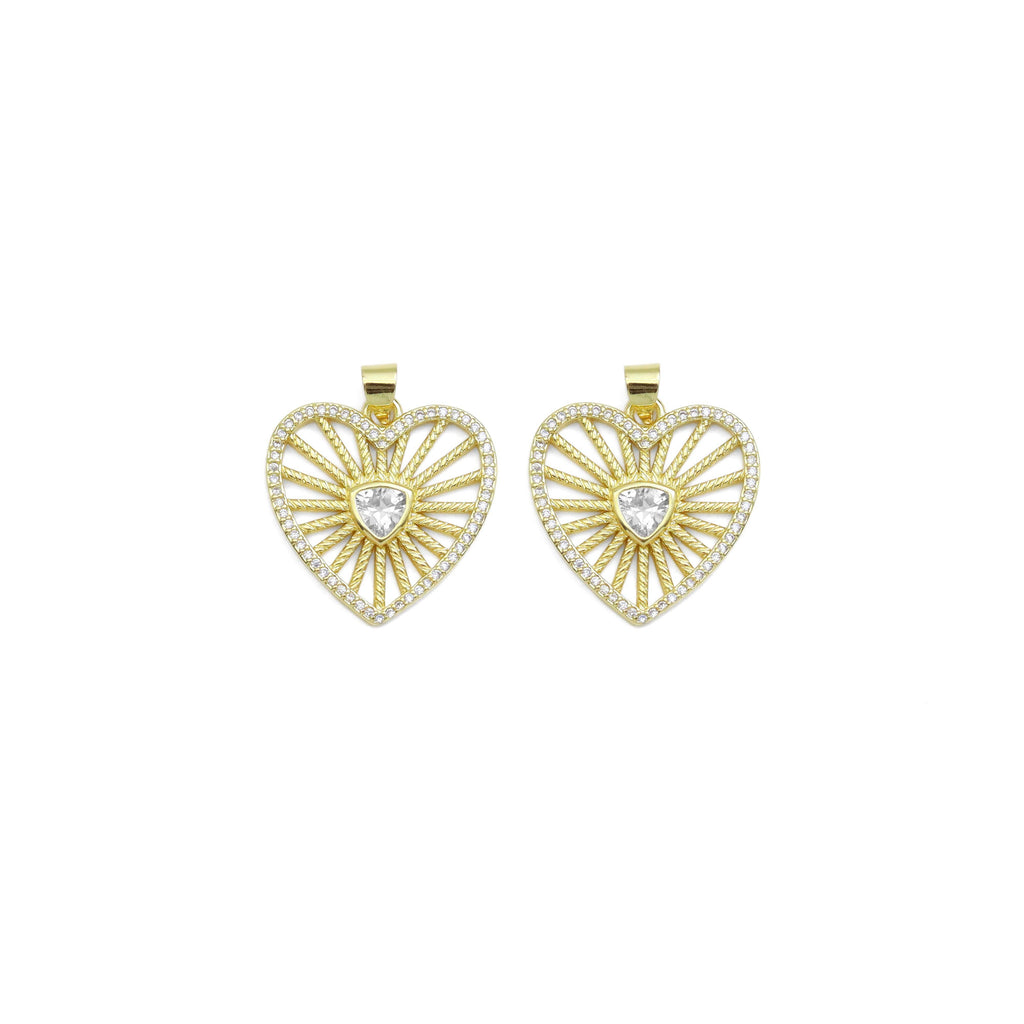 CZ Triangle Center Heart Charm, Sku#LK934