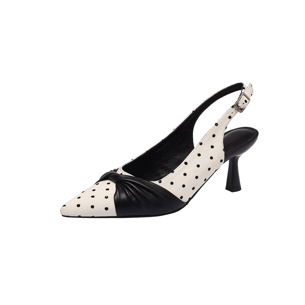 Women's Polka Dot Slingback Pumps | Pointed Toe Genuine Lambskin Heels