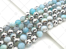 Load image into Gallery viewer, Natural Half Silver Opal Blue Agate Beads, 8mm/10mm/12mm Round Faceted Light Blue Agate Beads, 15.5 Full Strand, sku# UA126