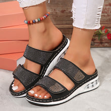 Load image into Gallery viewer, Women's Air Cushion Wedge Sandals – Rhinestone Embellished Beach Slides with Non-Slip Wedge Sole