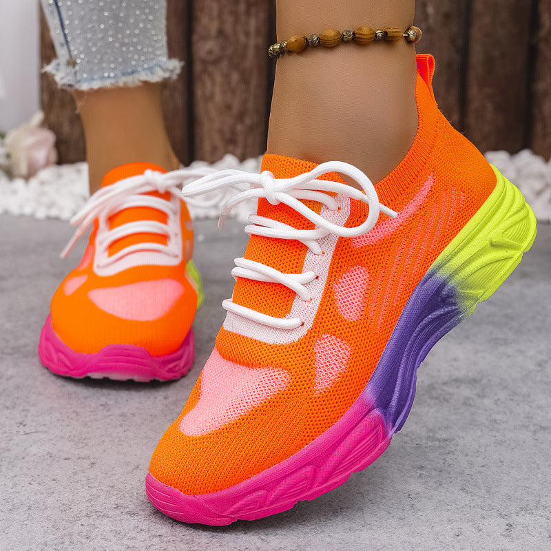 Women's Breathable Mesh Casual Flats - Lightweight Round Toe Lace-Up Shoes