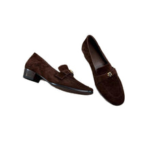 Load image into Gallery viewer, Women's Retro Camellia Sheepskin Loafers | Chunky Low Heel Slip-On Flats