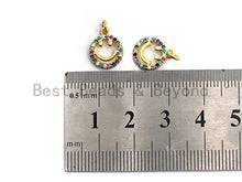 Load image into Gallery viewer, CZ Colorful Micro Pave Smiley Face Charm/Pendant, Round Face Shaped Pave Pendant, Gold plated, 10x12mm, Sku#F843