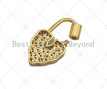 Load image into Gallery viewer, 18K Gold Clear CZ Micro Pave Leaf Heart Fancy Lock Clasp, Heart Shape Clasp, Pave Lock, Gold Claps, 17x30mm,sku#K149