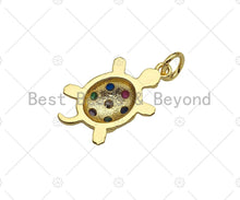 Load image into Gallery viewer, Colorful CZ Micro Pave Turtle Shape Pendant/Charm,18K Dainty Gold Charm, Necklace Bracelet Charm Pendant,11x19mm,Sku#LK296