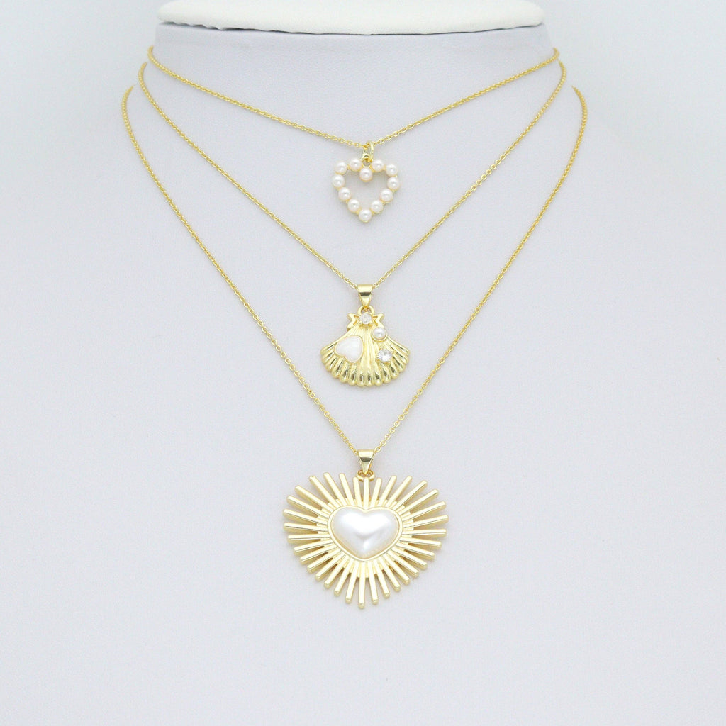 White Pearl Heart White Cross Shell Starfish Charm Pendant,Sku#LD746