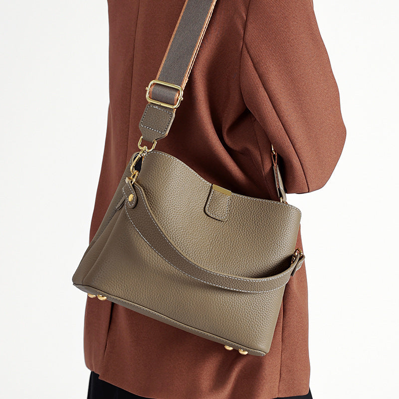 Women's Genuine Leather Bucket Tote Bag – Spacious Everyday Shoulder Bag