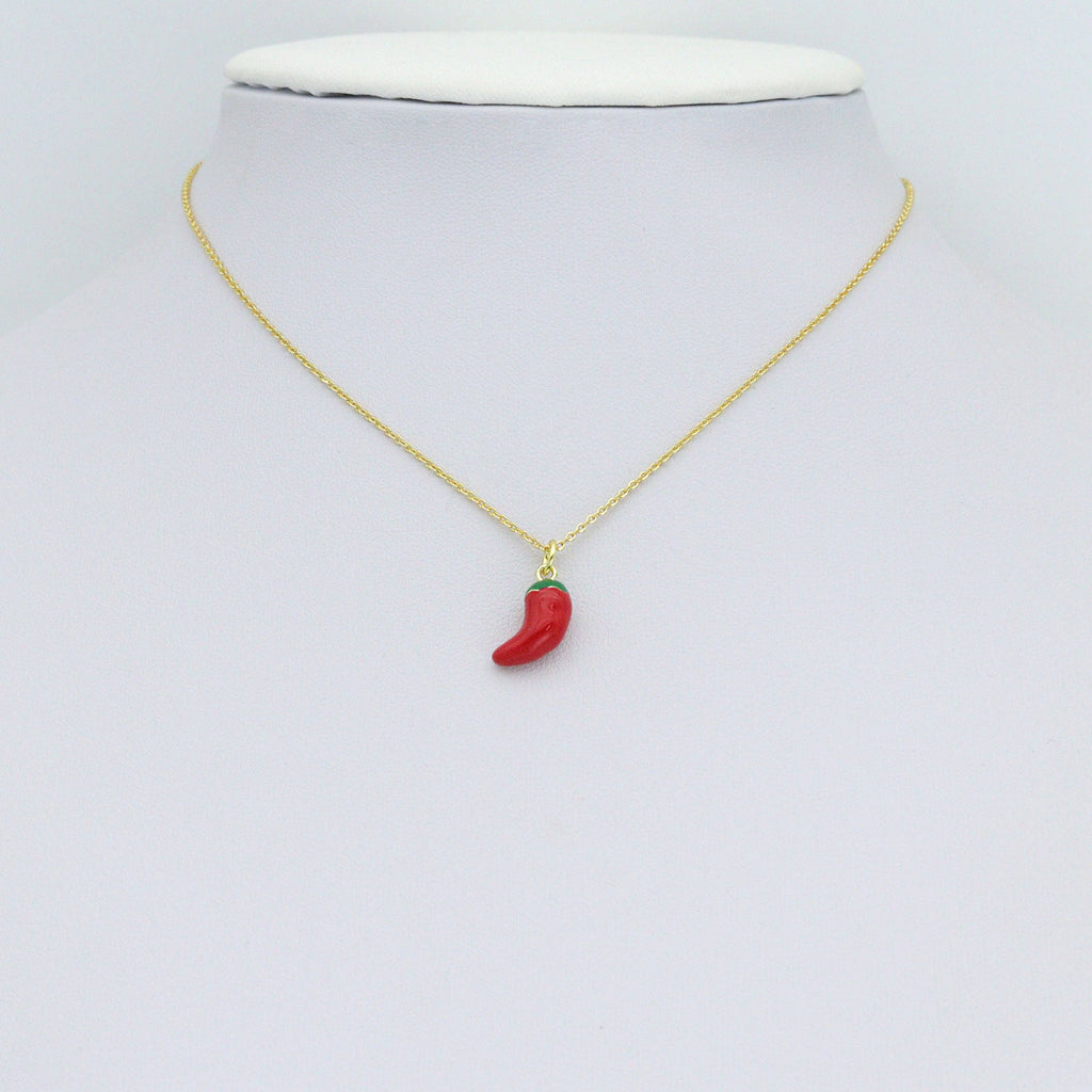 Clear CZ White Pearl Red Chili Charm Pendant,Sku#A495