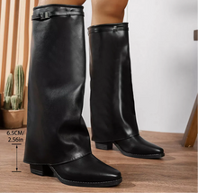 Load image into Gallery viewer, Women's Knee-High Block Heel Boots | Stable Block Heel | PU Leather | Black &amp; Beige