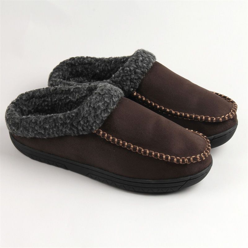 Men's Cotton Slippers Winter Indoor Outdoor Warm Fleece Lined House Shoes