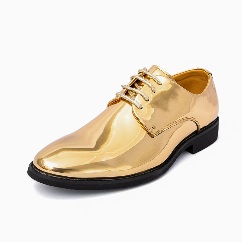 Men's British Style Pointed-Toe Glossy Dress Shoes - Premium PU Leather Formal Footwear