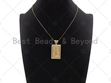 Load image into Gallery viewer, CZ Micro Pave Virgin Mary Cross Anchor On Rectangle Charm/Pendant,Rectangle Pave Pendant, 24x47mm,Sku#LD20