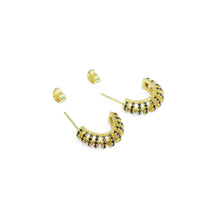 Load image into Gallery viewer, Black Clear CZ Swirl Huggie Earrings, Sku#A191
