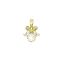 Load image into Gallery viewer, Clear CZ Gold Bow Mop Heart Charm Pendant, Sku#LX810