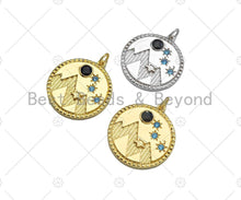 Load image into Gallery viewer, CZ Micro Pave Moutain Star Moon On Round Coin Pendant,Cubic Zirconia Silver/Gold Charm, Necklace Bracelet Charm Pendant, 22x25mm, Sku#L540