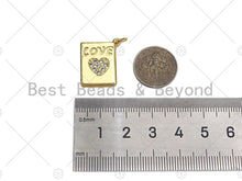 Load image into Gallery viewer, CZ Micro Pave Love Heart On Rectangle Shape Pendant/Charm,18K Dainty Gold Medallion Charm, Necklace Bracelet Charm,17x20mm, Sku#LK254