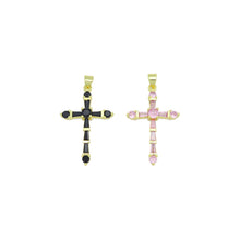 Load image into Gallery viewer, Pink Black Baguette CZ Cross Shape Charm Pendant, Sku#LK1049