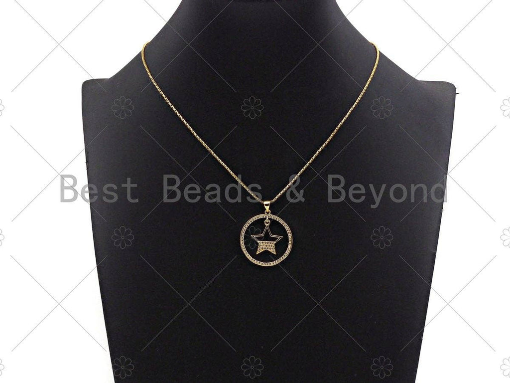 18k Shiny Gold Dangle Heart Dangle Star On Round Ring Charms, Gold Plated Charms, Heart Pendant, Gold Pendant, 27x29mm,Sku#LK141
