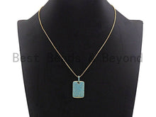 Load image into Gallery viewer, Turquoise CZ Micro Pave Rectangle Tag Pendant/Charm, Cubic Zirconia Pendant, Pave Dog Tag, 18x27mm, sku#X51