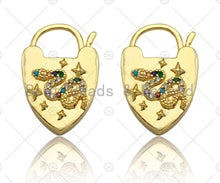 Load image into Gallery viewer, CZ Micro Pave Colorful Snake Padlock Heart Clasp Charms, Colorful Snake On Padlock Clasp, Padlock Necklace Charms, 17x25mm, Sku#K167