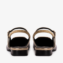 Load image into Gallery viewer, The Rosalinda Black Leather Women Flat Slingback Sandal