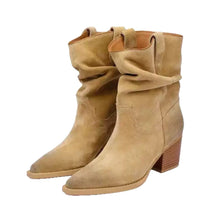 Load image into Gallery viewer, Women's Suede Pointed-Toe Chunky Heel Ankle Boots | Slip-On Mid-Calf Boots