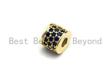 Load image into Gallery viewer, CZ Big Hole Drum Barrel Cobalt Micro Pave Beads, Gold/Rose Gold/Silver/Black Cubic Zirconia Spacer Beads, DIY Jewelry, 6x7mm, sku#X45