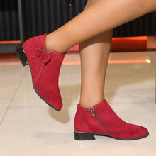 Load image into Gallery viewer, Women's Bow-Tie Pointed-Toe Chunky Heel Ankle Boots - Side Zipper Suede Boots