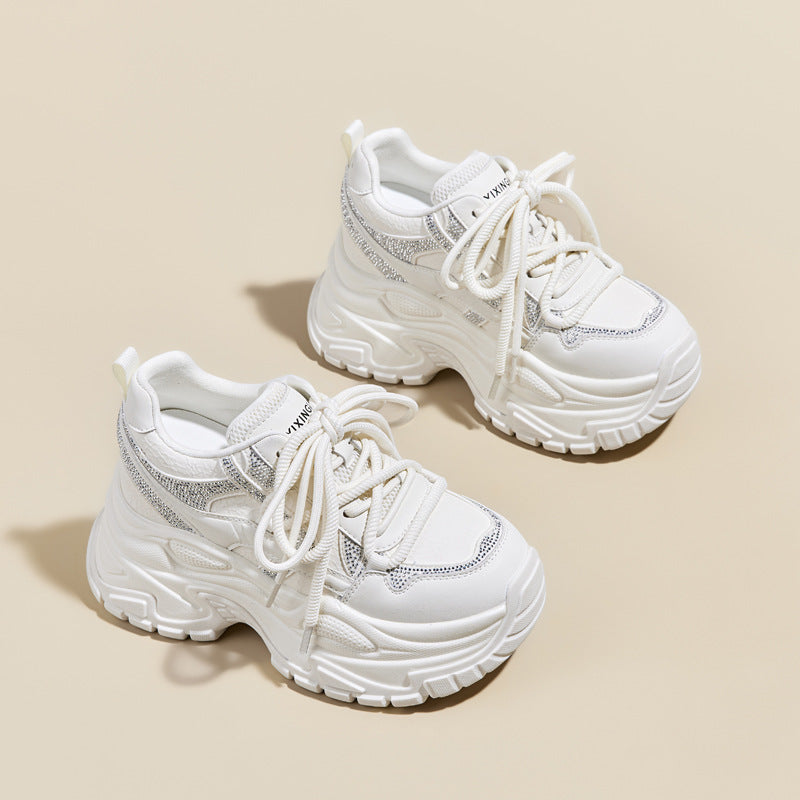 Women's Hidden Wedge Sneakers - Casual Lace-Up Leather Shoes