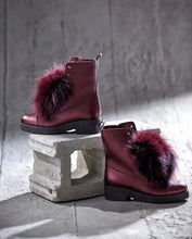 Load image into Gallery viewer, The Kajapati Burgundy Leather Natural Fur Mid Calf Women Boot