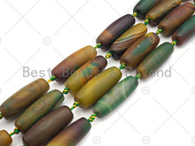 Load image into Gallery viewer, Natural Matt Green Brown Agate Barrel Spacer Beads, Tibetan