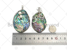 Load image into Gallery viewer, Large Natual Abalone Shell Pendant, Focal Puffy Abalone Pendant Silver Gold Finish with Pearl, Focal Abalone Charm, sku#R39