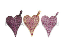 Load image into Gallery viewer, CZ Fuchsia Micro Pave Large Heart Pendant, Heart Shaped Pave Pendant, Gold/Rose Gold/Silver/Gunmetal plated, 30x41mm, Sku#X52