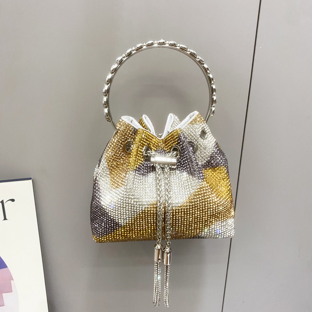 Diamond-Embellished Handle Tote Bag with Convertible Crossbody Strap | Women's Bucket Bag
