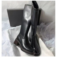 Load image into Gallery viewer, Women's Square-Toe Over-the-Knee Boots | Chunky Heel Side Zipper | Brown &amp; Black