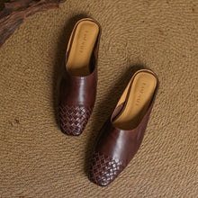 Load image into Gallery viewer, Women's Handmade Vintage Flat Leather Sandals | Cowhide Slip-On | Brown, Khaki &amp; Black