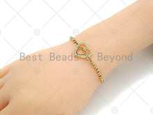 Load image into Gallery viewer, Gold Filled Fuchsia CZ Heart with Clear CZ Heart Shape Connector,18K Gold Filled Heart Charm, Necklace Bracelet Pendant,17x23mm,Sku#LK367